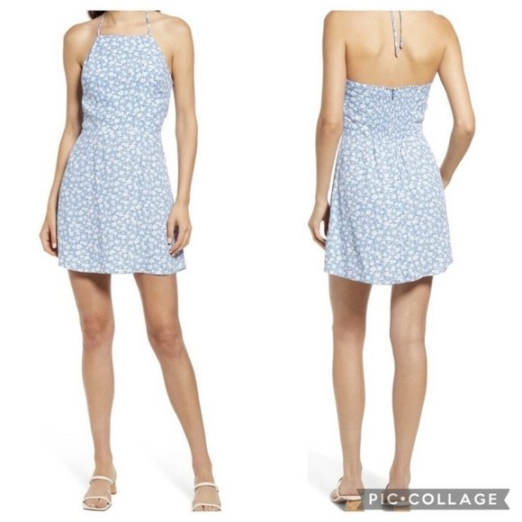 White Halter Floral Minidress 